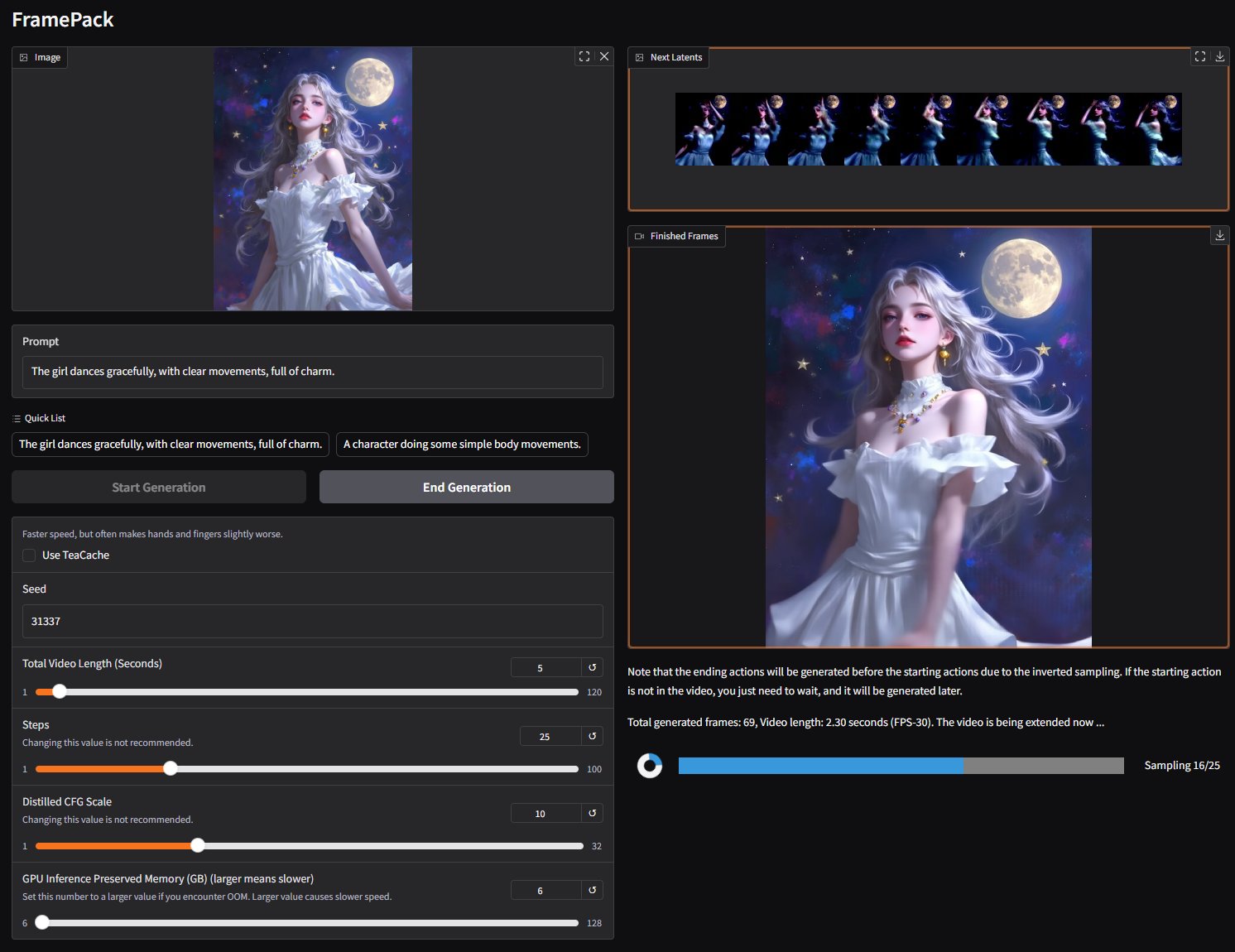 FramePack uses a laptop to easily play with AI to generate long videos
